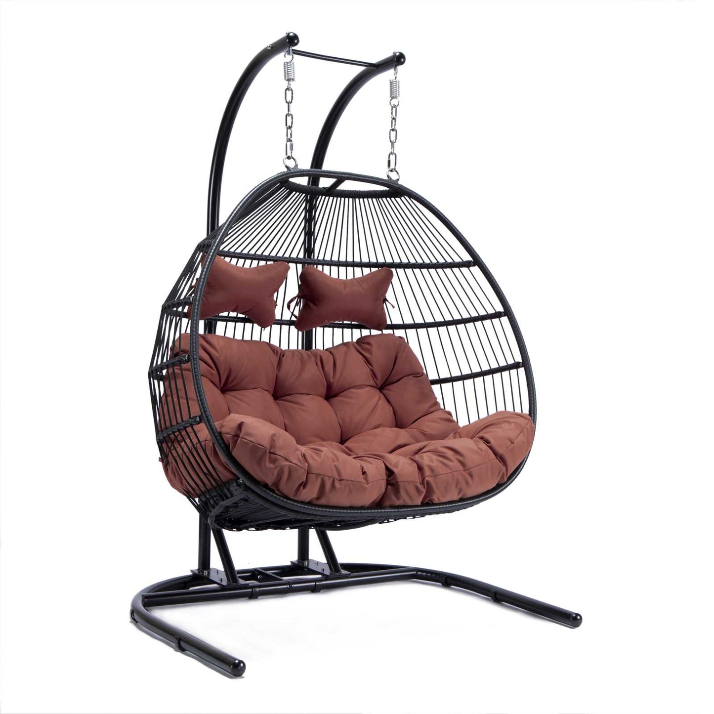 LeisureMod Wicker 2 Person Double Folding Hanging Egg Swing Chair | Outdoor Porch Swings | Modishstore - 94