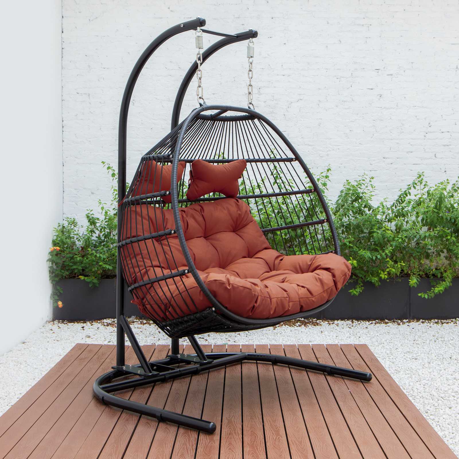 LeisureMod Wicker 2 Person Double Folding Hanging Egg Swing Chair | Outdoor Porch Swings | Modishstore - 96