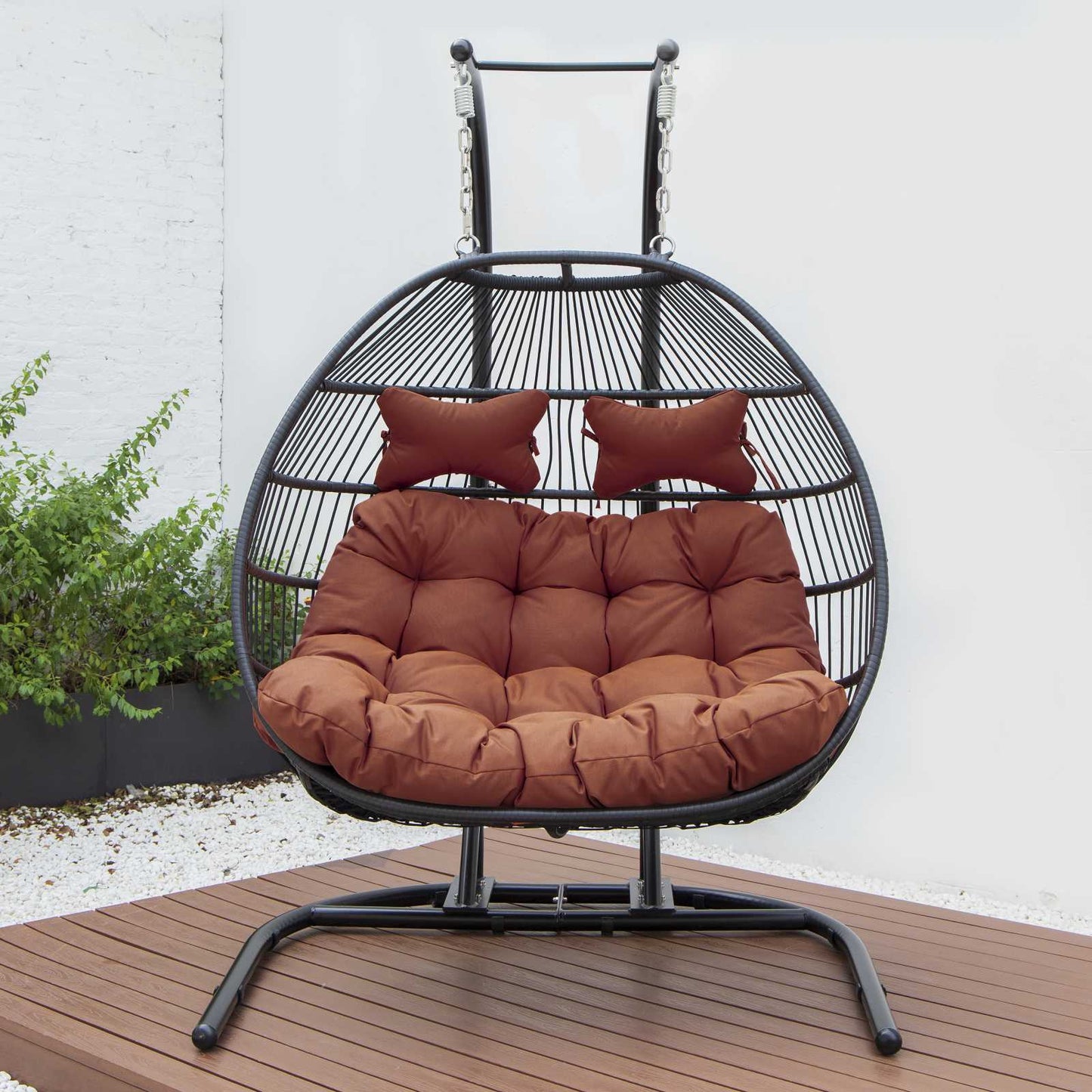 LeisureMod Wicker 2 Person Double Folding Hanging Egg Swing Chair | Outdoor Porch Swings | Modishstore - 95