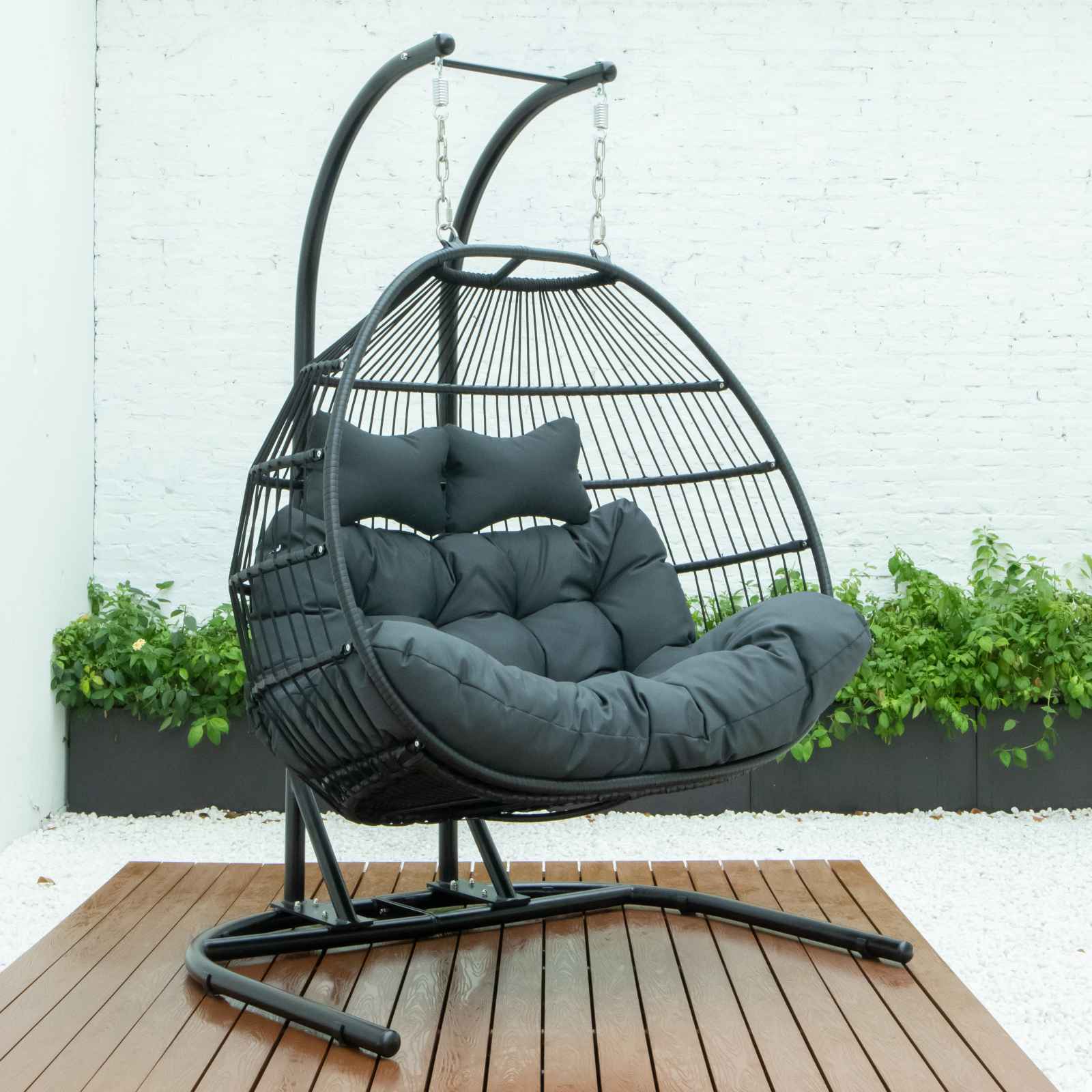 LeisureMod Wicker 2 Person Double Folding Hanging Egg Swing Chair | Outdoor Porch Swings | Modishstore - 15