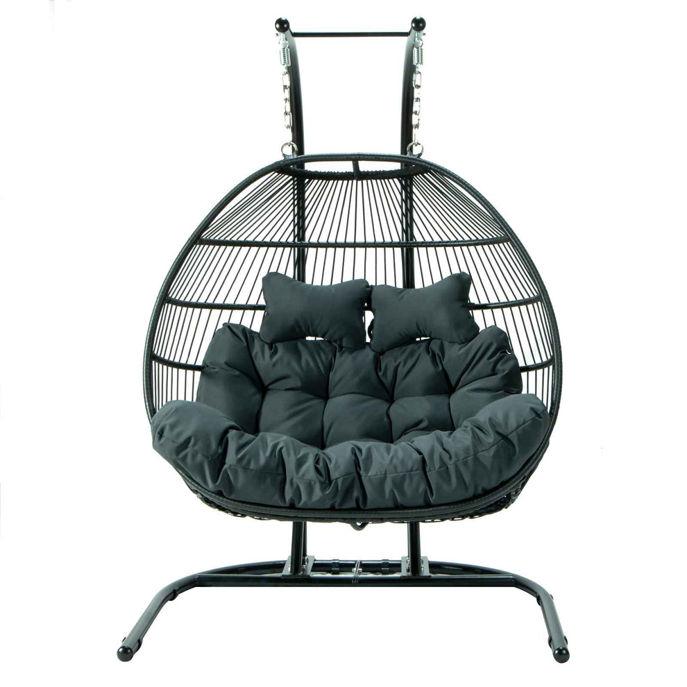 LeisureMod Wicker 2 Person Double Folding Hanging Egg Swing Chair | Outdoor Porch Swings | Modishstore - 14