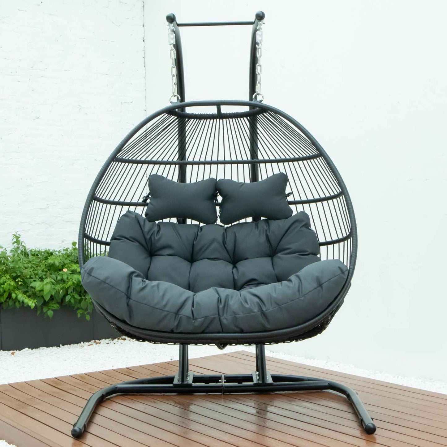 LeisureMod Wicker 2 Person Double Folding Hanging Egg Swing Chair | Outdoor Porch Swings | Modishstore - 17