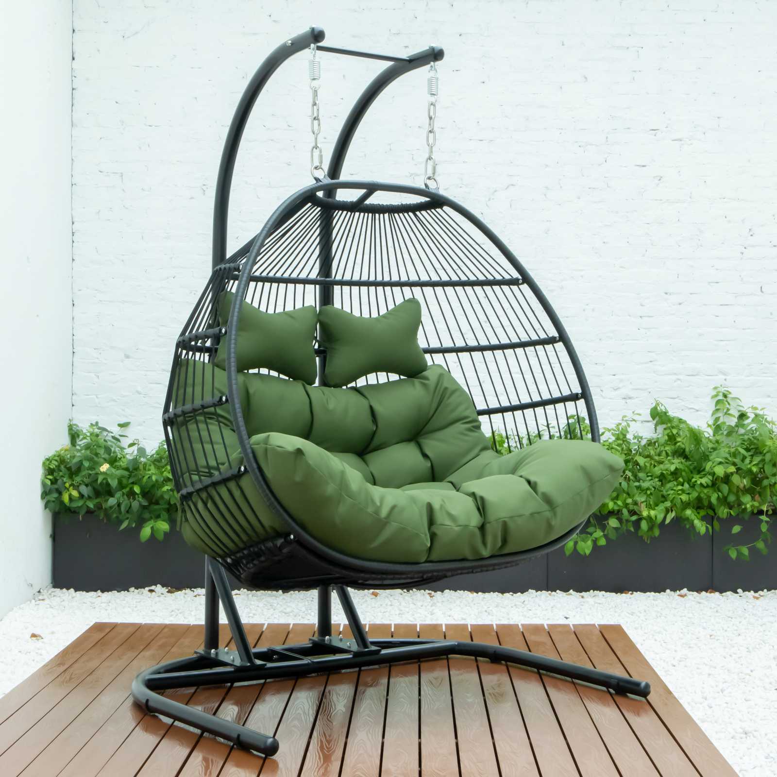 LeisureMod Wicker 2 Person Double Folding Hanging Egg Swing Chair | Outdoor Porch Swings | Modishstore - 28