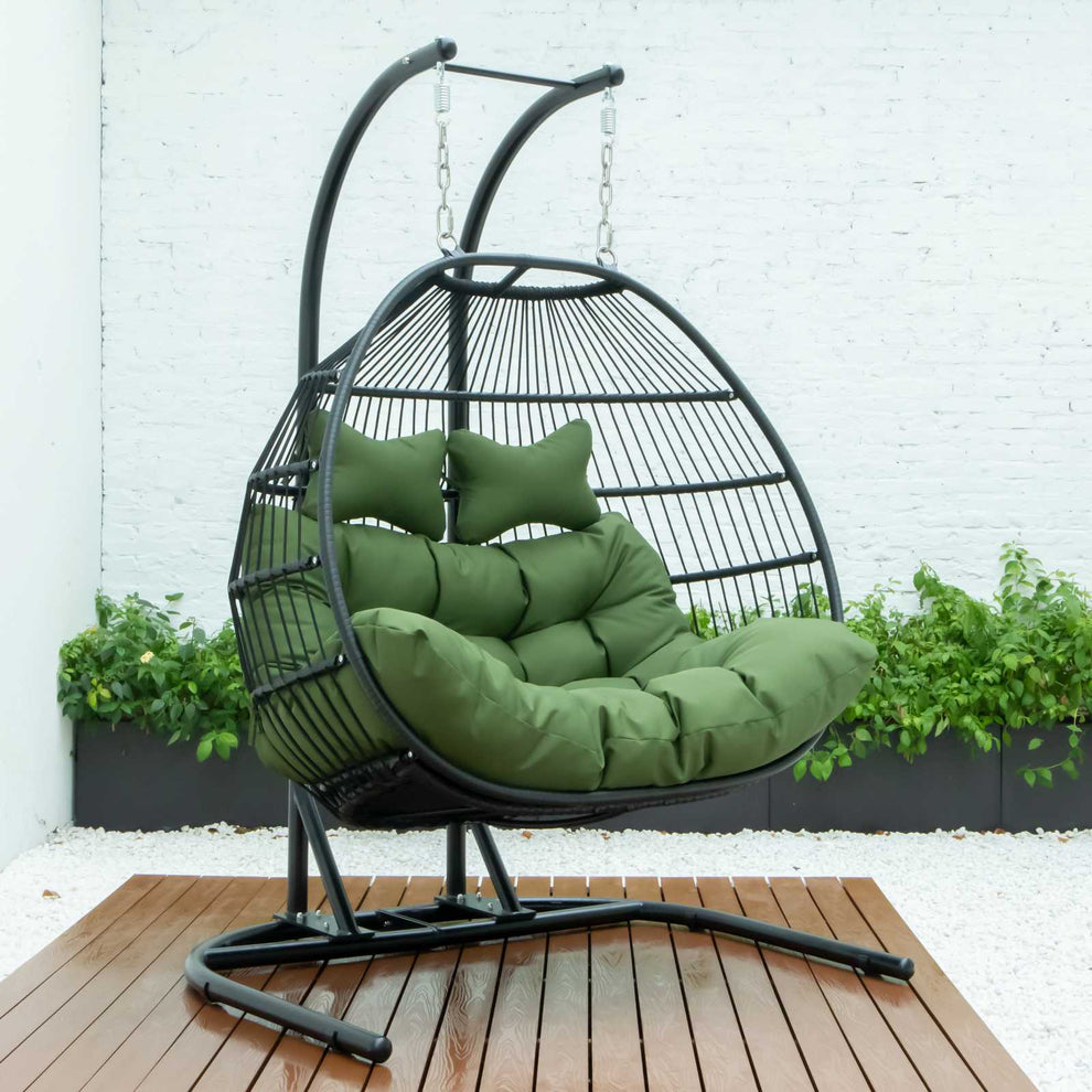 LeisureMod Wicker 2 Person Double Folding Hanging Egg Swing Chair | Outdoor Porch Swings | Modishstore - 28