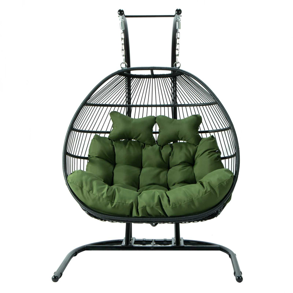 LeisureMod Wicker 2 Person Double Folding Hanging Egg Swing Chair | Outdoor Porch Swings | Modishstore - 27