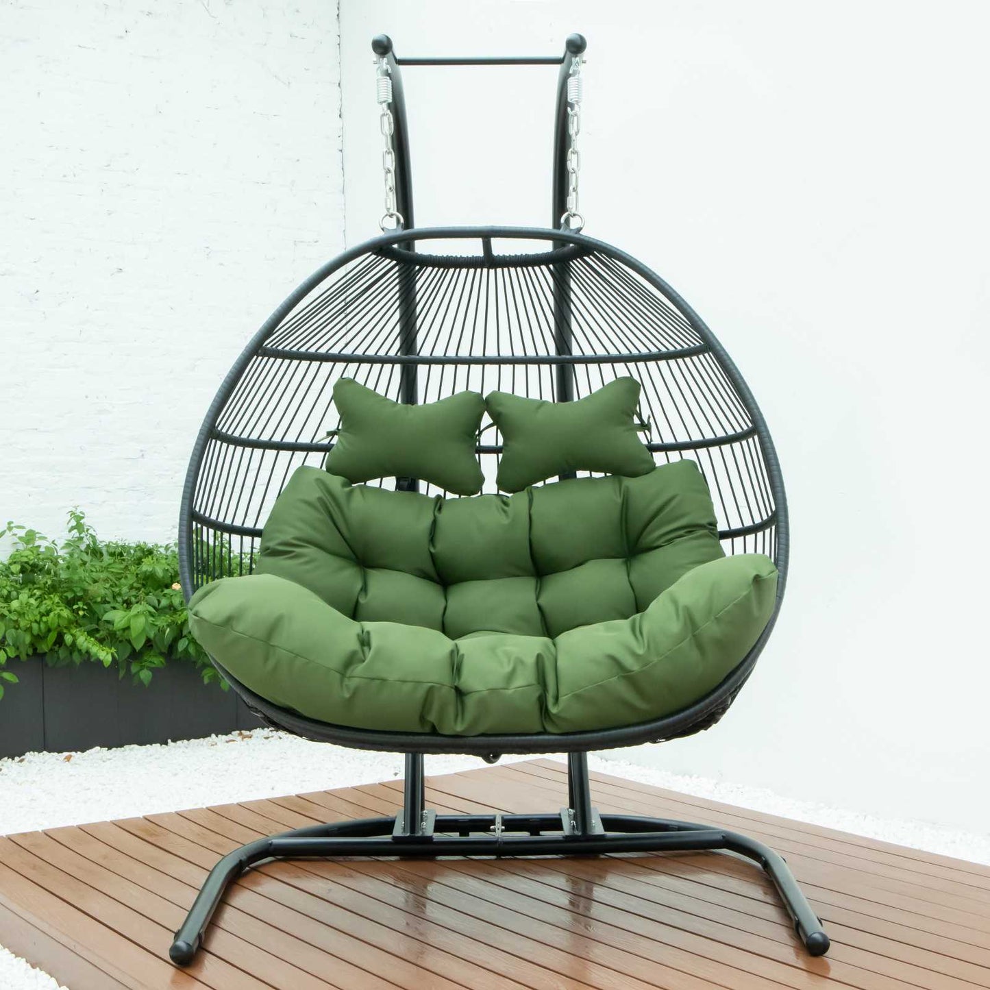 LeisureMod Wicker 2 Person Double Folding Hanging Egg Swing Chair | Outdoor Porch Swings | Modishstore - 30