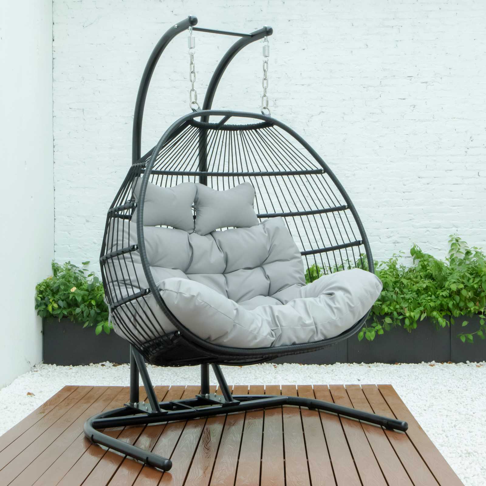 LeisureMod Wicker 2 Person Double Folding Hanging Egg Swing Chair | Outdoor Porch Swings | Modishstore - 41