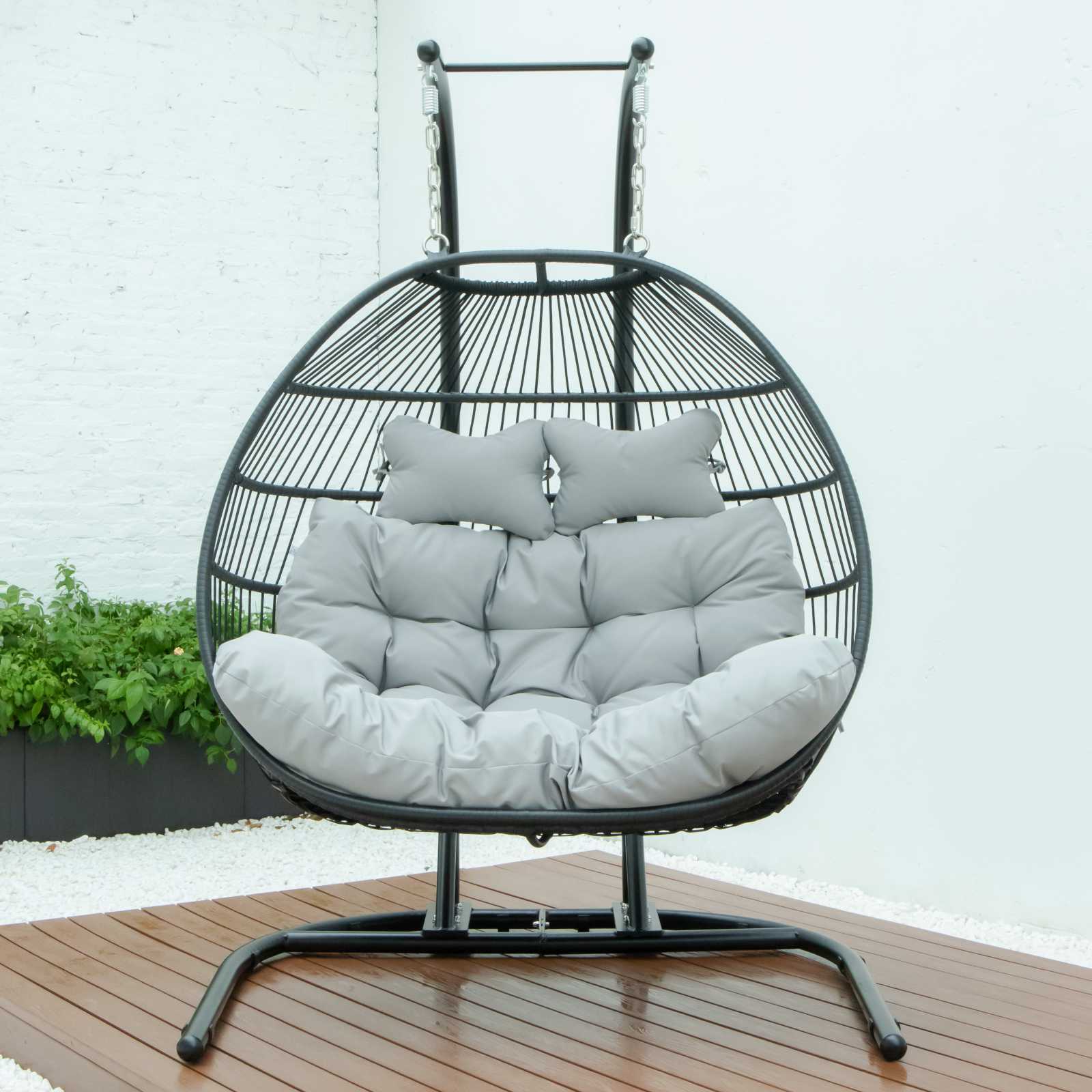 LeisureMod Wicker 2 Person Double Folding Hanging Egg Swing Chair | Outdoor Porch Swings | Modishstore - 43