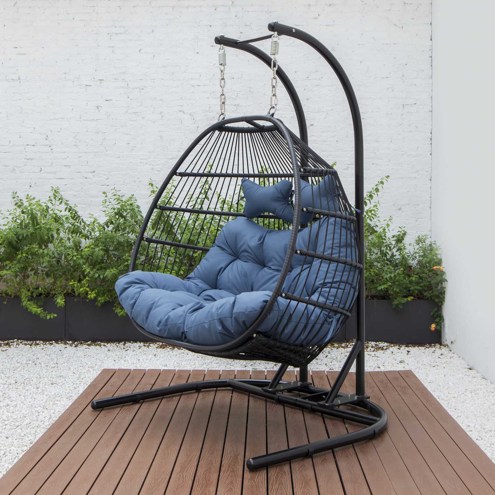 LeisureMod Wicker 2 Person Double Folding Hanging Egg Swing Chair | Outdoor Porch Swings | Modishstore - 113