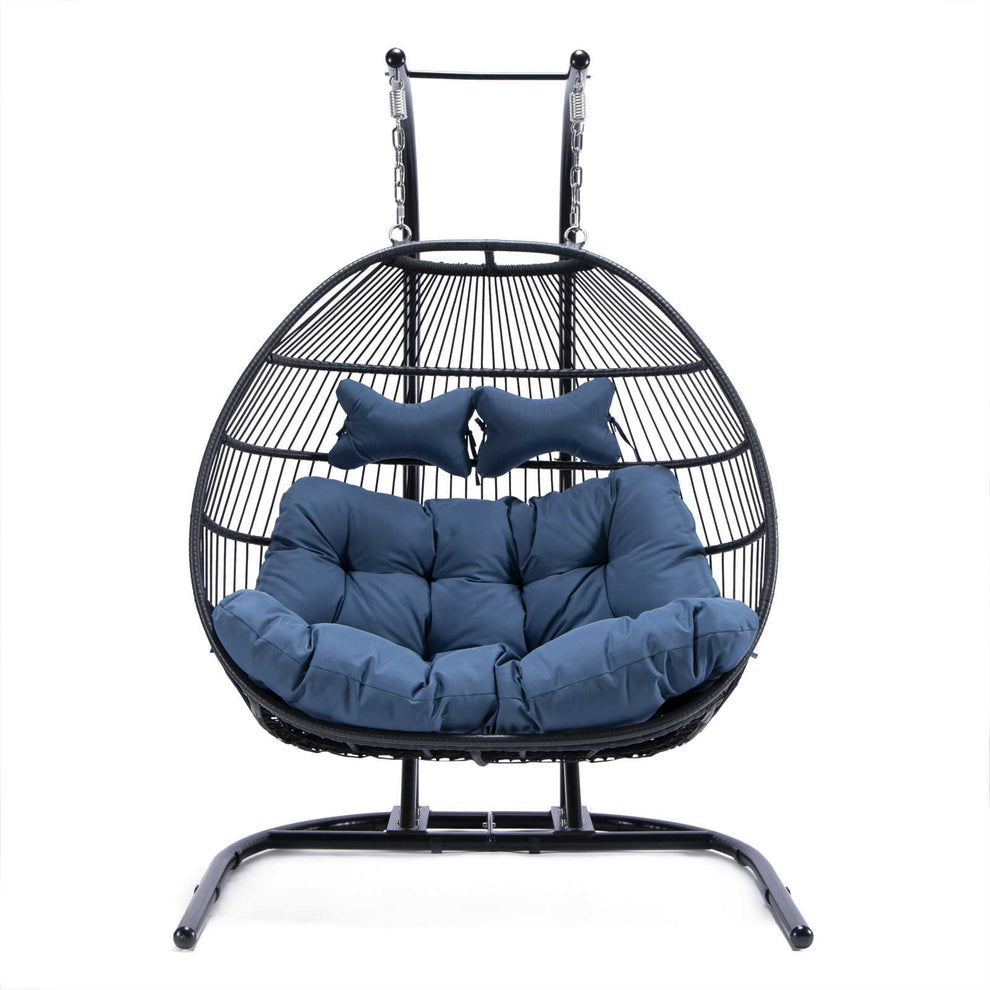 LeisureMod Wicker 2 Person Double Folding Hanging Egg Swing Chair | Outdoor Porch Swings | Modishstore - 110