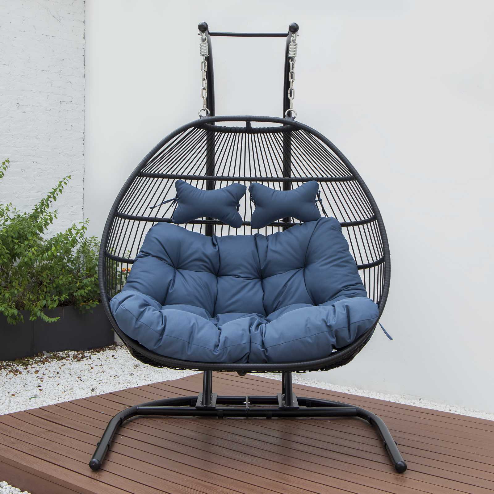LeisureMod Wicker 2 Person Double Folding Hanging Egg Swing Chair | Outdoor Porch Swings | Modishstore - 112