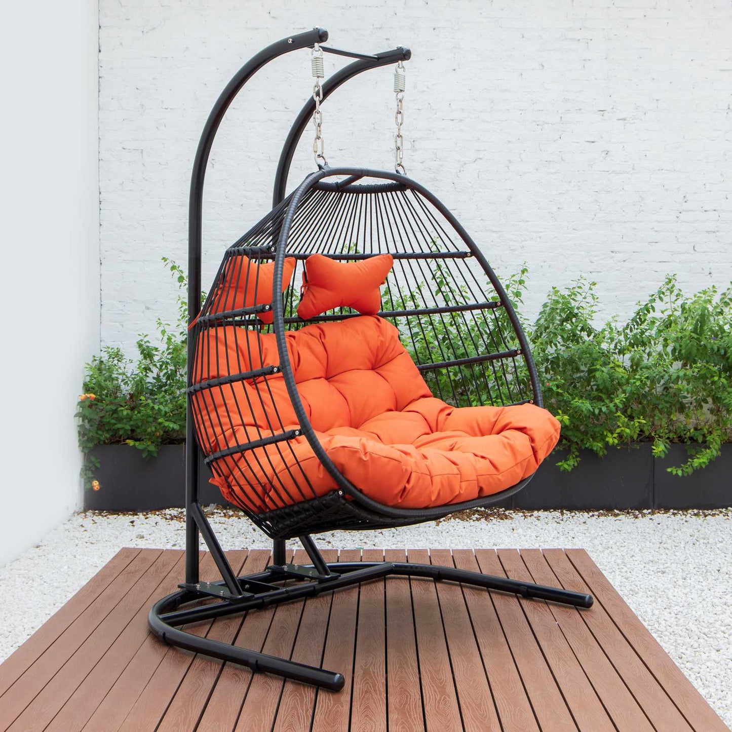 LeisureMod Wicker 2 Person Double Folding Hanging Egg Swing Chair | Outdoor Porch Swings | Modishstore - 133