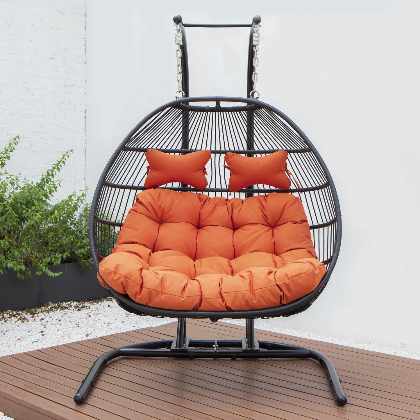 LeisureMod Wicker 2 Person Double Folding Hanging Egg Swing Chair | Outdoor Porch Swings | Modishstore - 132