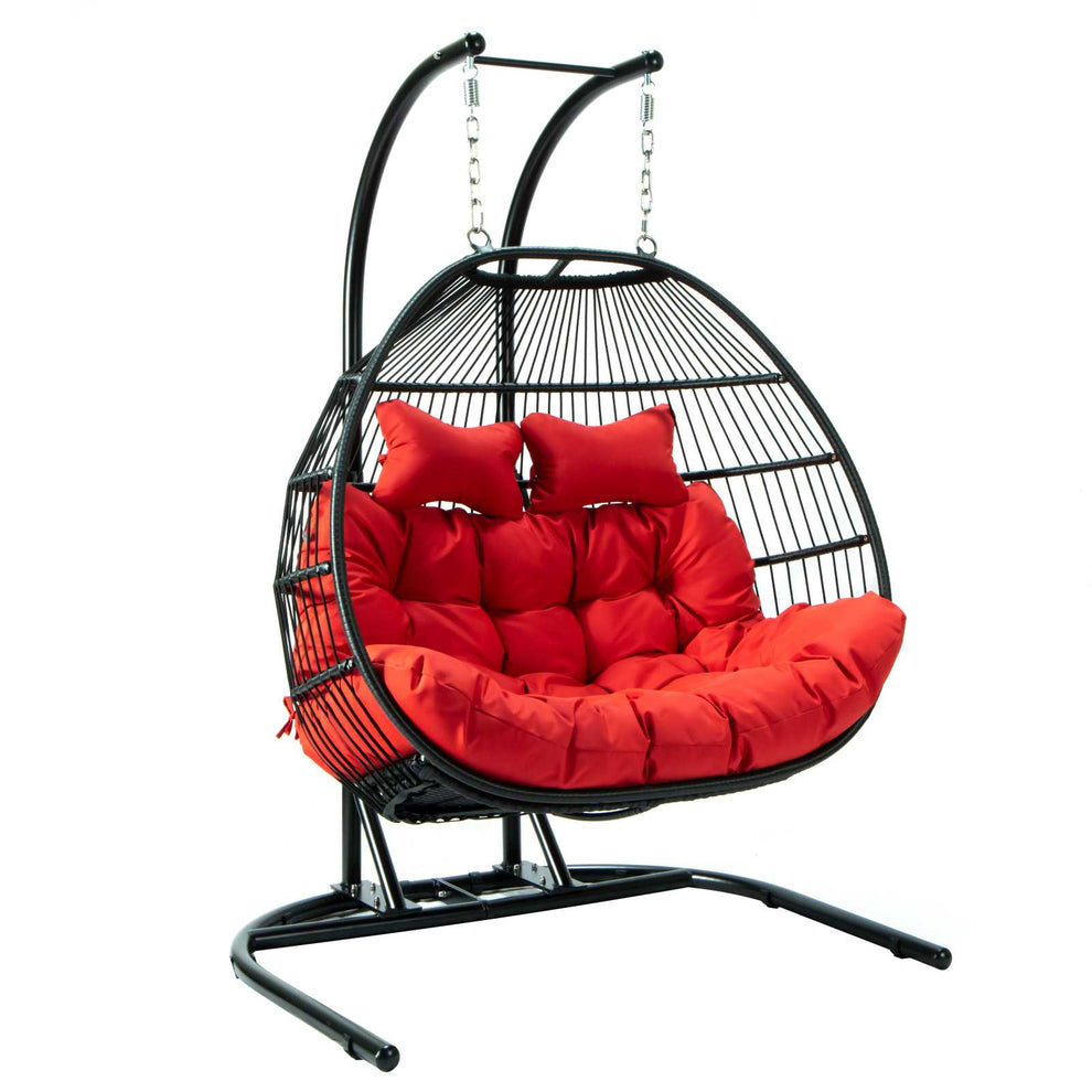 LeisureMod Wicker 2 Person Double Folding Hanging Egg Swing Chair | Outdoor Porch Swings | Modishstore - 55