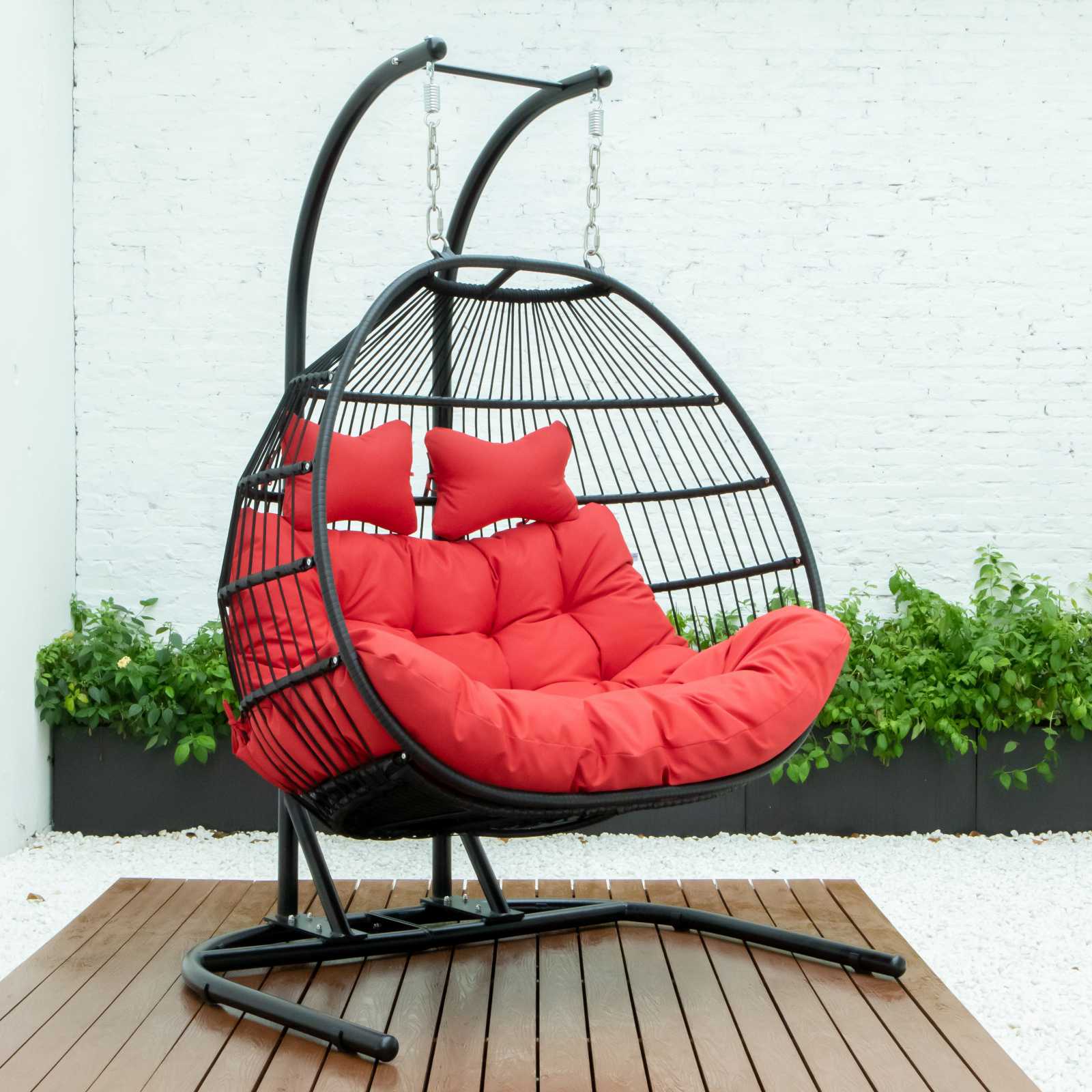 LeisureMod Wicker 2 Person Double Folding Hanging Egg Swing Chair | Outdoor Porch Swings | Modishstore - 54