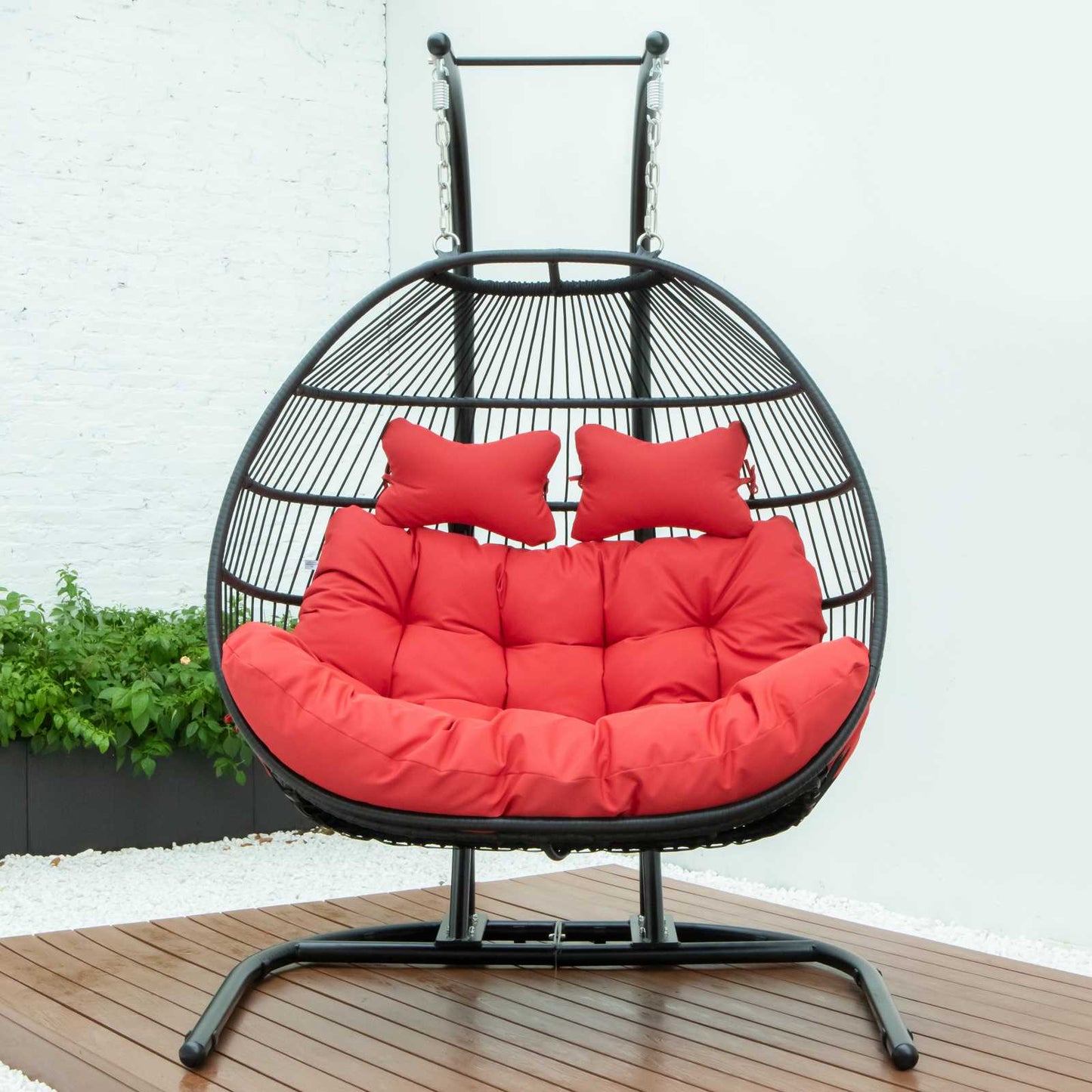 LeisureMod Wicker 2 Person Double Folding Hanging Egg Swing Chair | Outdoor Porch Swings | Modishstore - 56