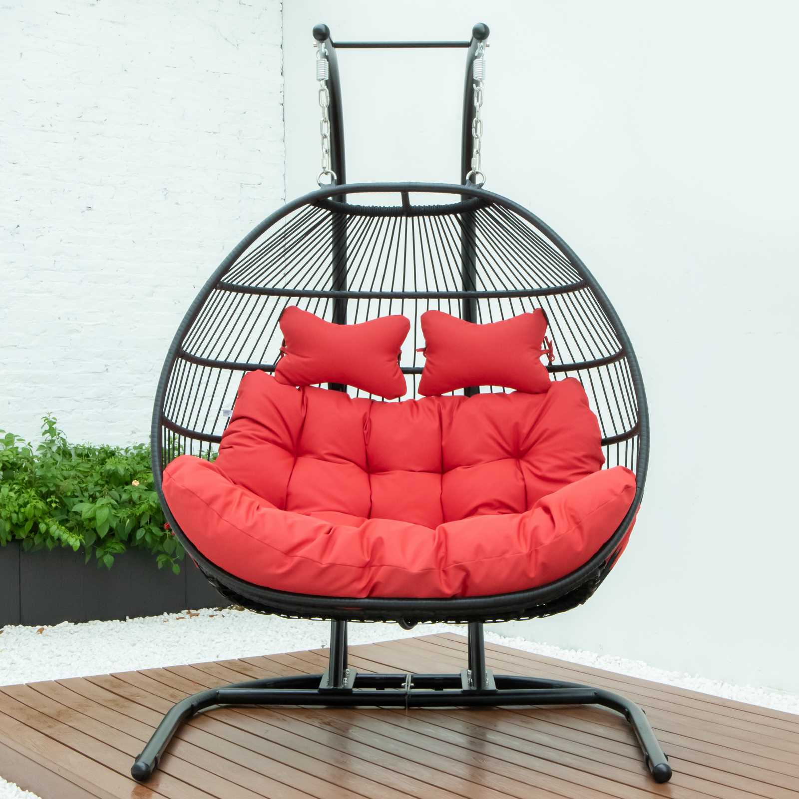 LeisureMod Wicker 2 Person Double Folding Hanging Egg Swing Chair | Outdoor Porch Swings | Modishstore - 56