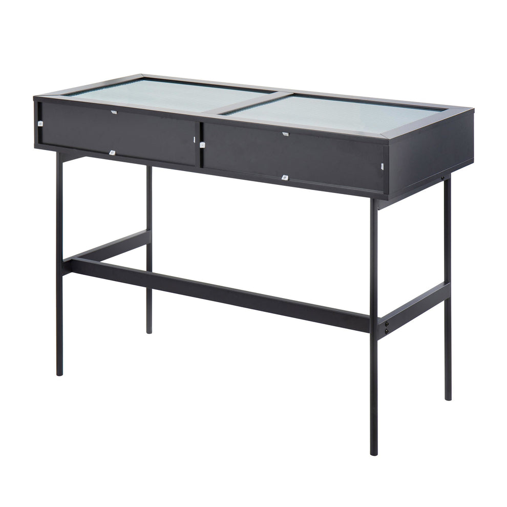 Emery Contemporary Console Table in Black Wood, Black Steel, and Glass Top By LumiSource | Console Tables | Modishstore - 7