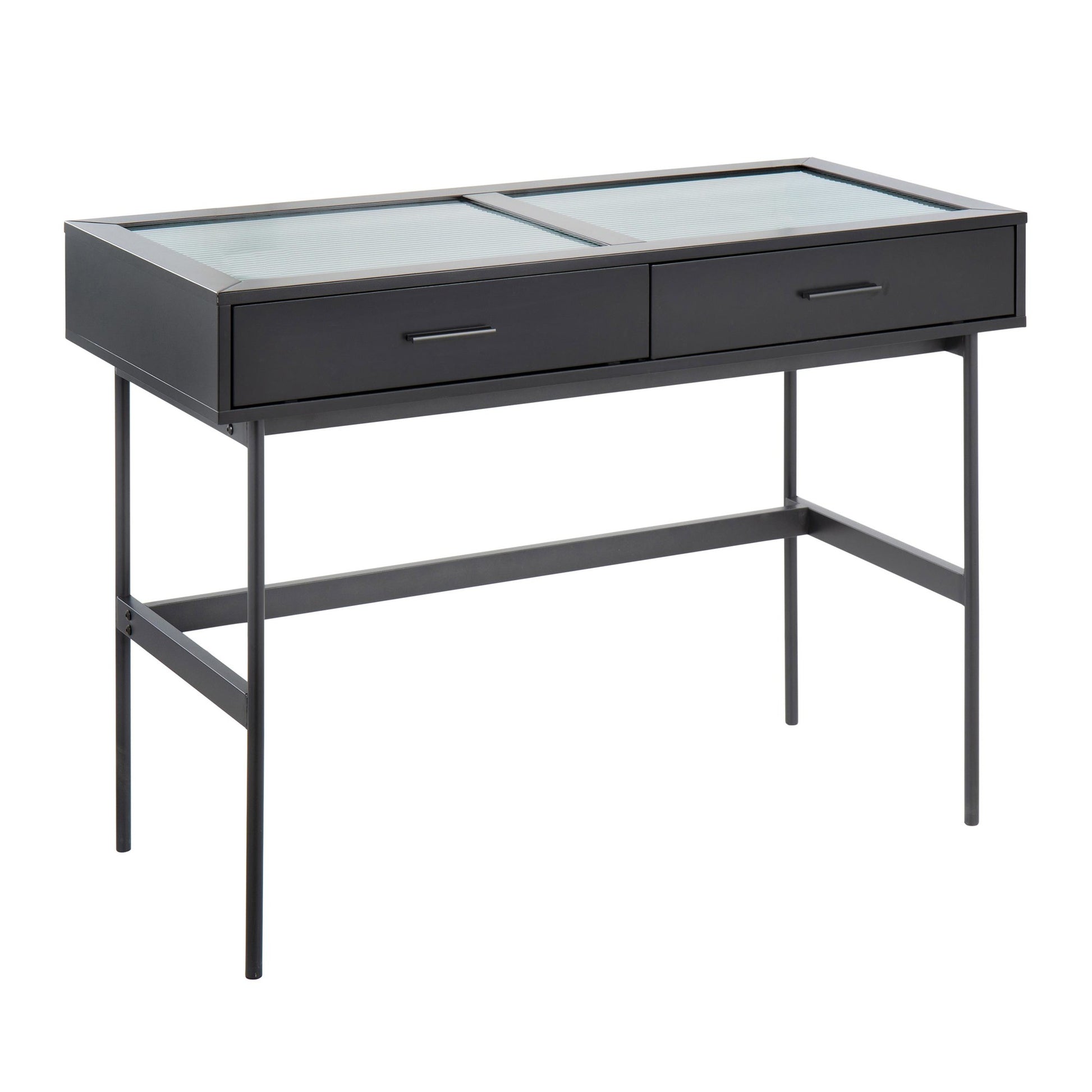 Emery Contemporary Console Table in Black Wood, Black Steel, and Glass Top By LumiSource | Console Tables | Modishstore - 5