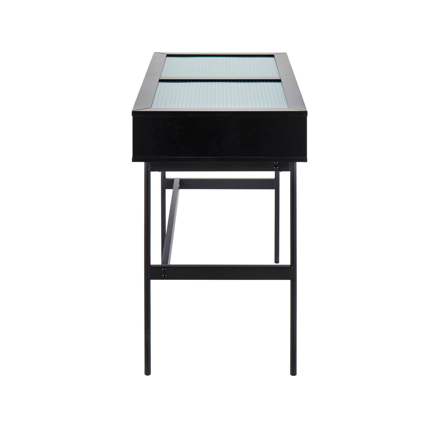Emery Contemporary Console Table in Black Wood, Black Steel, and Glass Top By LumiSource | Console Tables | Modishstore - 6