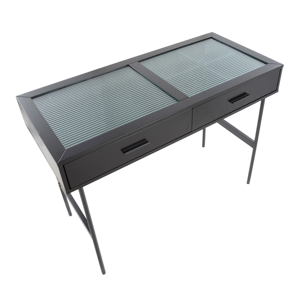 Emery Contemporary Console Table in Black Wood, Black Steel, and Glass Top By LumiSource | Console Tables | Modishstore - 3