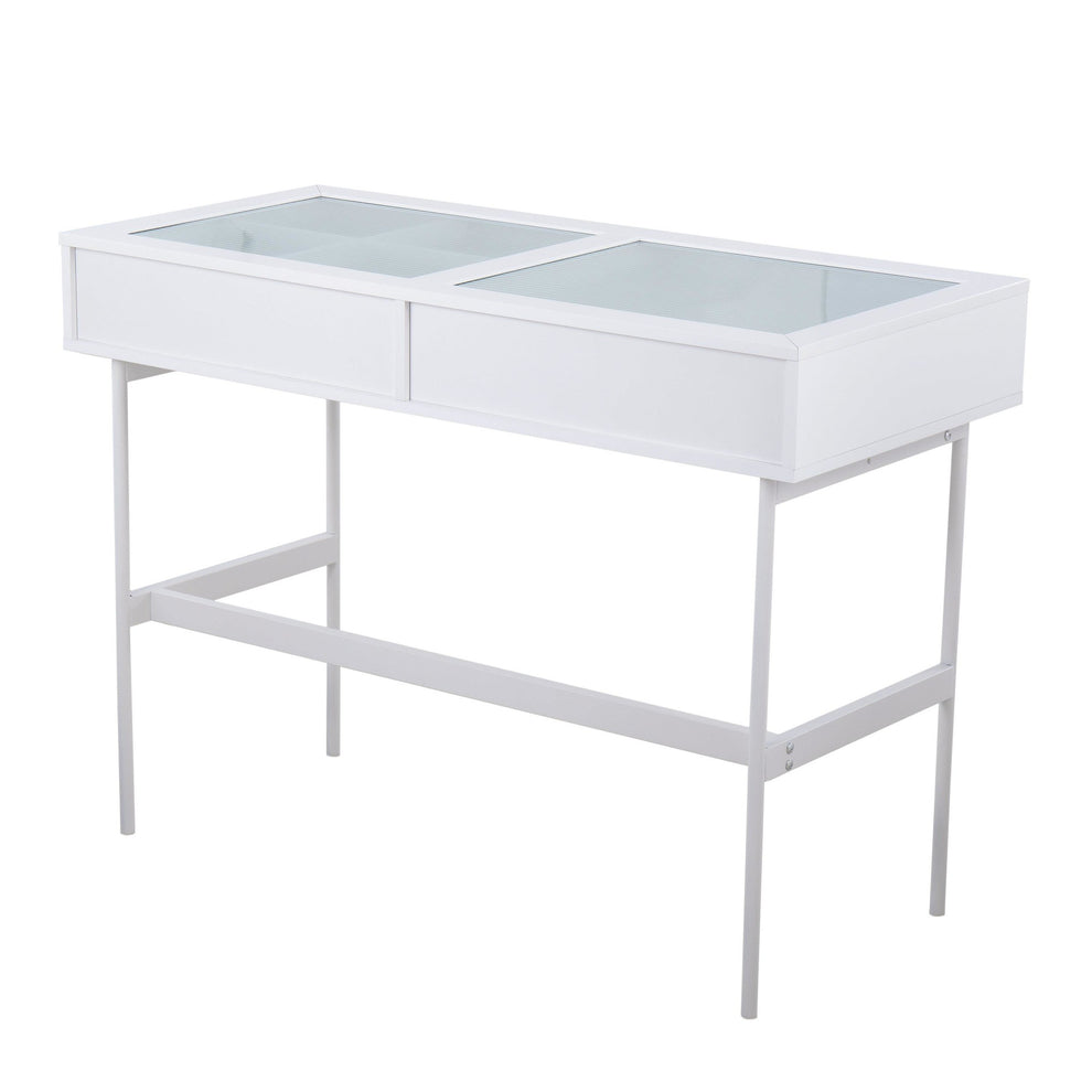 Emery Contemporary Console Table in White Wood, White Steel, and Glass Top By LumiSource | Console Tables | Modishstore - 7
