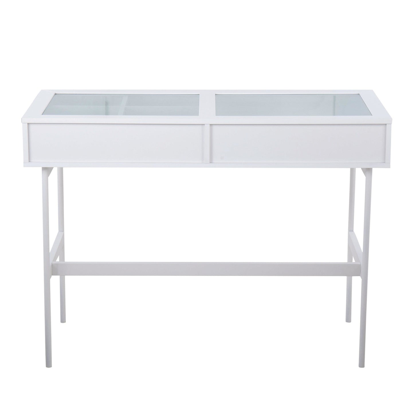 Emery Contemporary Console Table in White Wood, White Steel, and Glass Top By LumiSource | Console Tables | Modishstore - 8