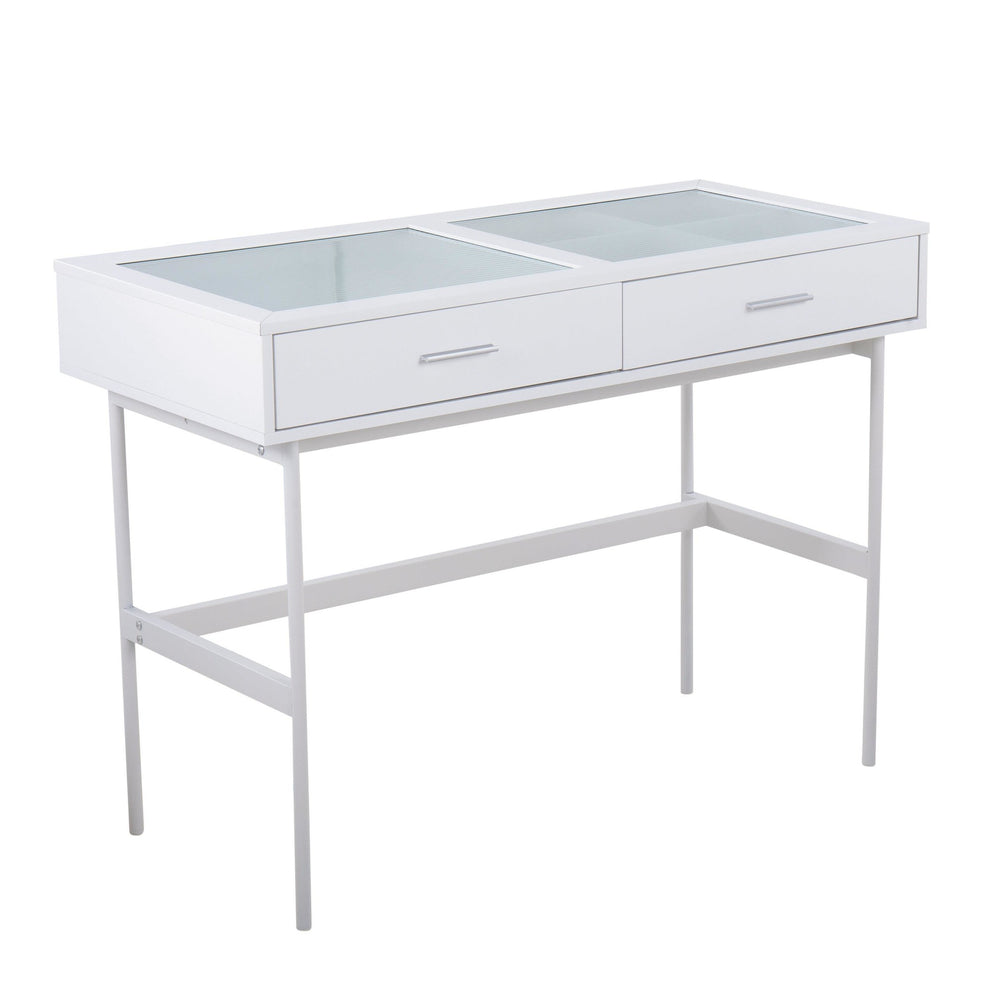 Emery Contemporary Console Table in White Wood, White Steel, and Glass Top By LumiSource | Console Tables | Modishstore - 5