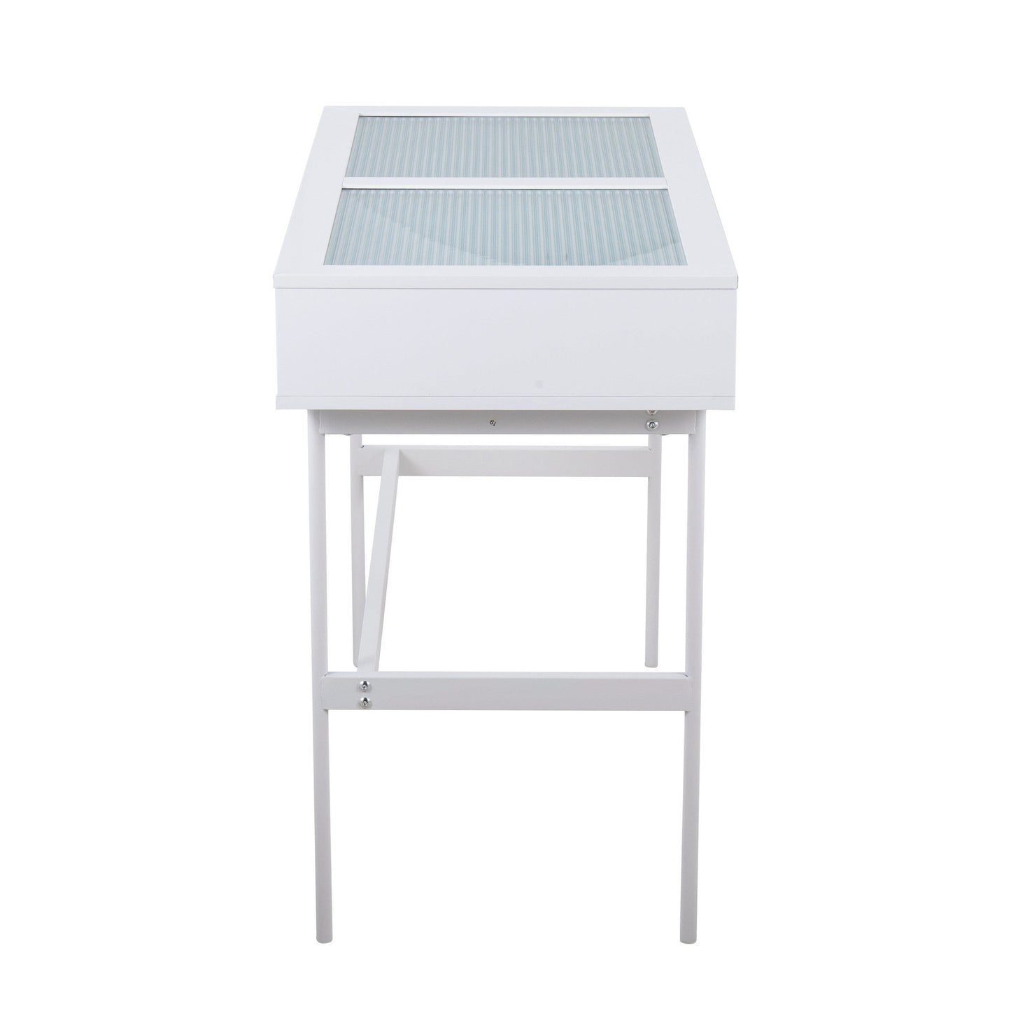 Emery Contemporary Console Table in White Wood, White Steel, and Glass Top By LumiSource | Console Tables | Modishstore - 6