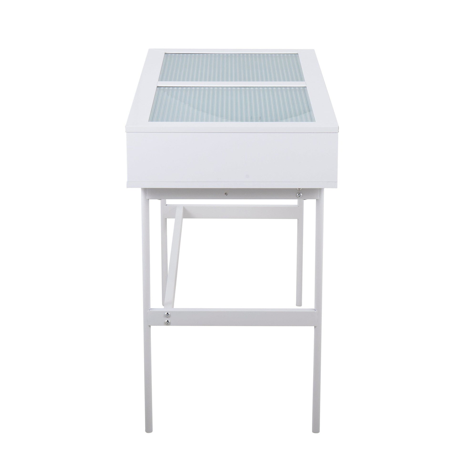 Emery Contemporary Console Table in White Wood, White Steel, and Glass Top By LumiSource | Console Tables | Modishstore - 6