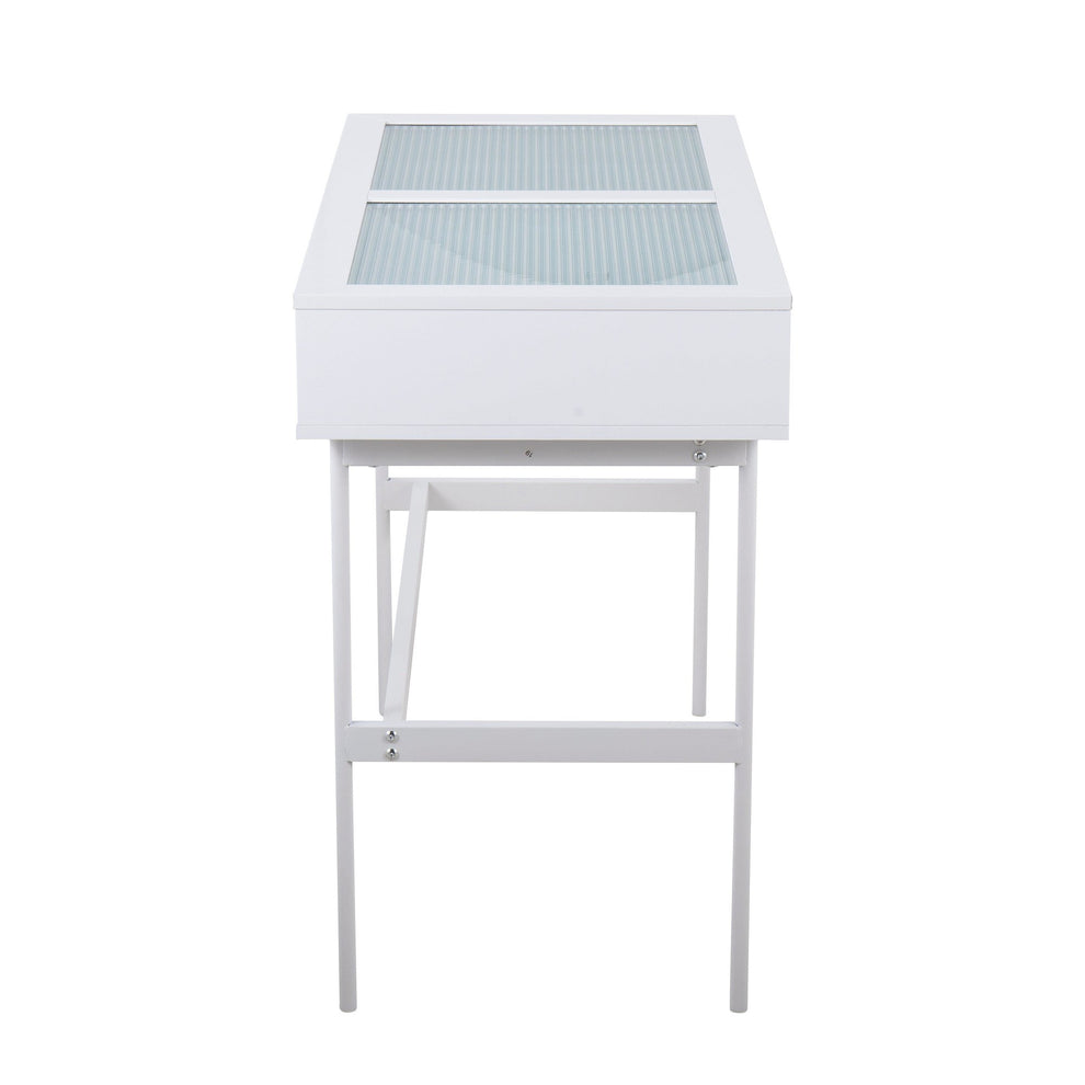 Emery Contemporary Console Table in White Wood, White Steel, and Glass Top By LumiSource | Console Tables | Modishstore - 6