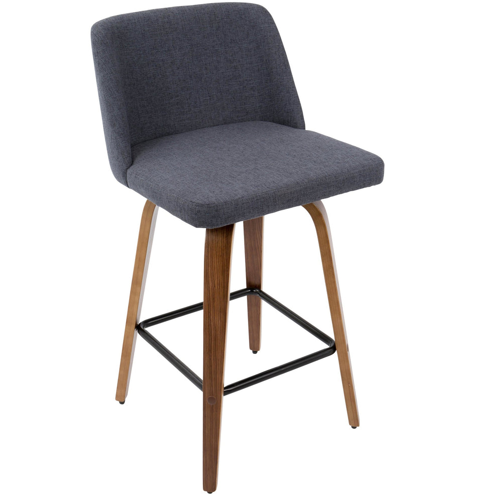 Toriano Mid-Century Modern Counter Stool in Walnut and Blue Fabric By LumiSource - Set of 2 | Counter Stools | Modishstore - 6