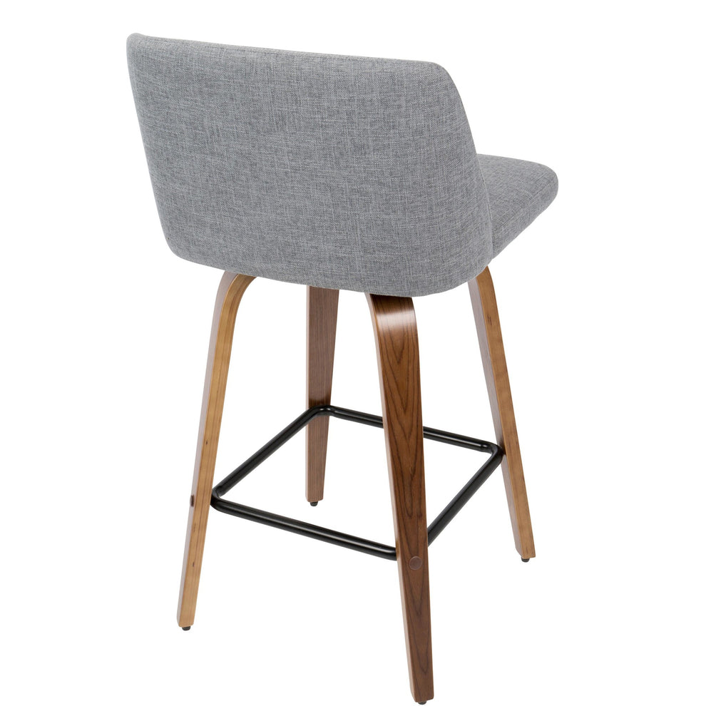 Toriano Mid-Century Modern Counter Stool in Walnut and Blue Fabric By LumiSource - Set of 2 | Counter Stools | Modishstore - 39