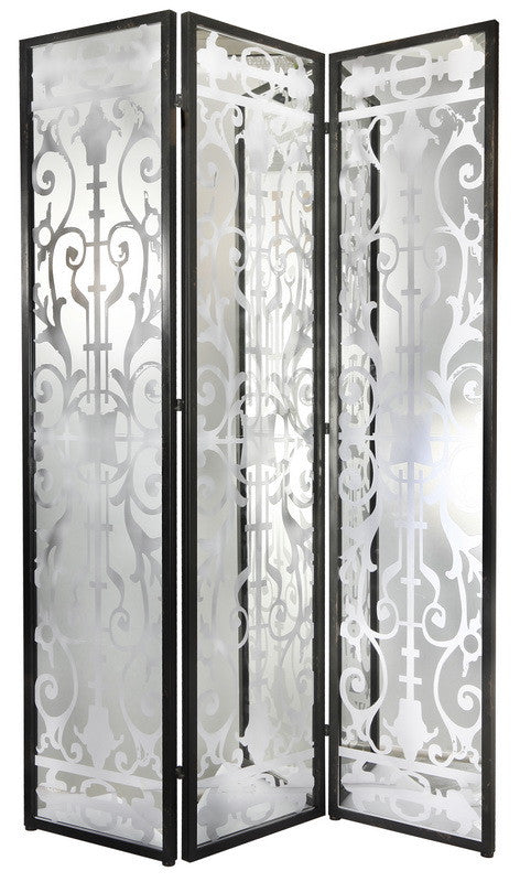 A&B Home Glass/Iron 3 - Panel Decorative Screen | Room Dividers | Modishstore
