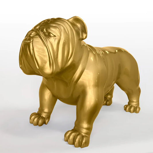 Fiberglass UV  Bulldog  Large Outdoor Sculpture, Gold By Gold Leaf Design Group | Animals & Pets | Modishstore