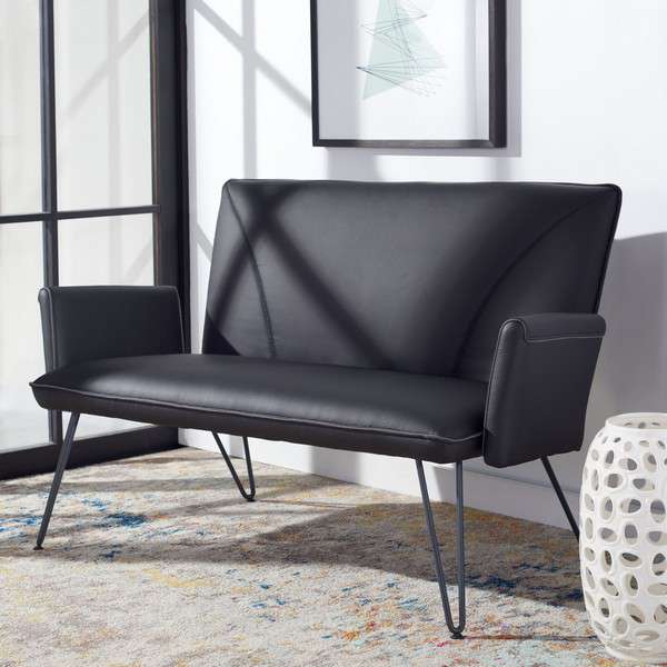 Safavieh Johannes Mid Century Modern Leather Settee - Black | Sofas | Modishstore - 4