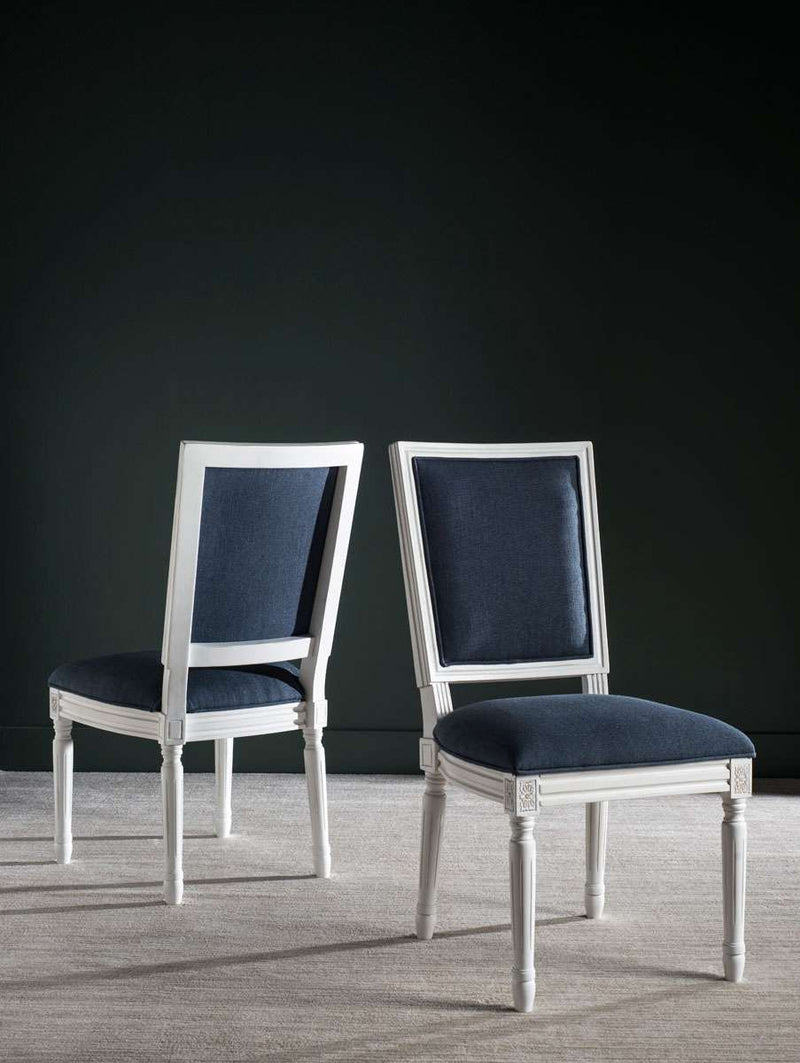 Safavieh Buchanan 19''H French Brasserie Linen Rect Side Chair Set Of 2 - Navy | Dining Chairs | Modishstore