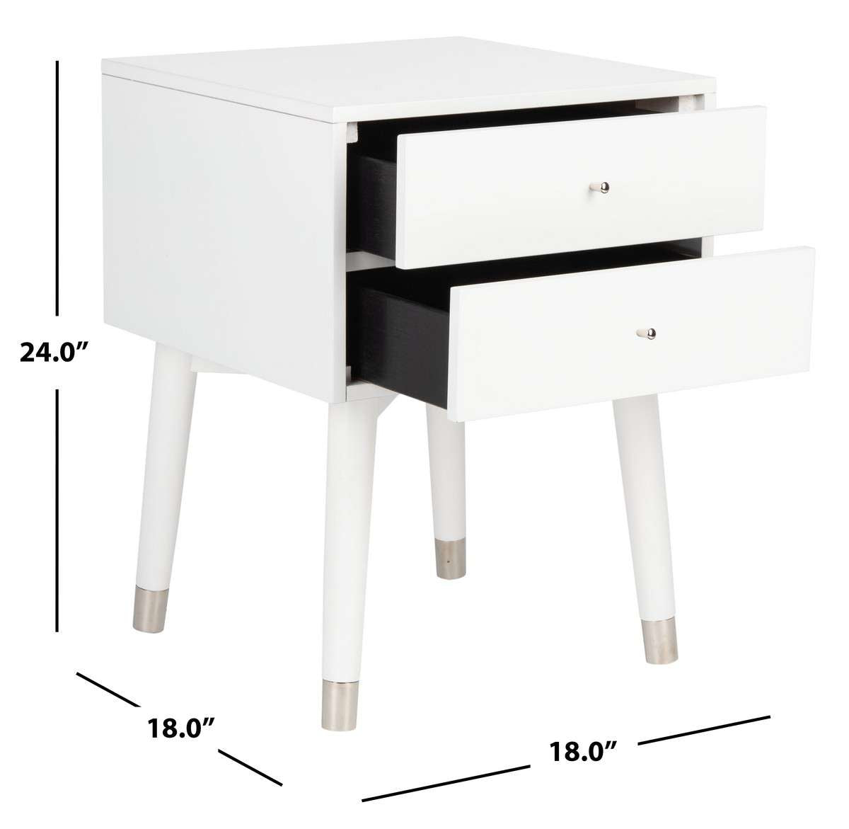 Safavieh Lyla Mid Century Retro Silver Cap Nightstand - White | Nightstands | Modishstore - 3