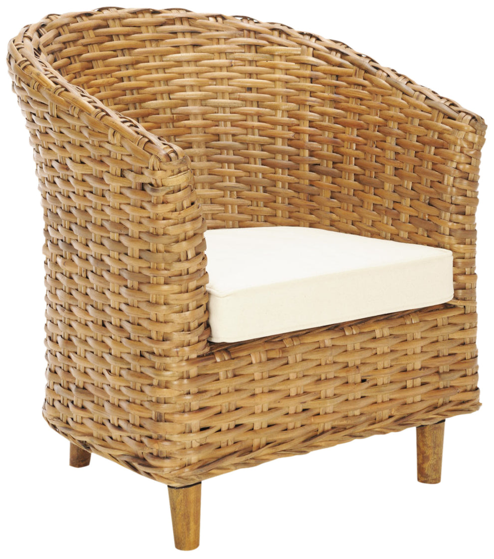 Safavieh Omni Barrel  Low Back Chair in 4 colors Homey , Brown , Natural, brown / Black , Rattan finish and Mango wood  construction | Accent Chairs | Modishstore - 2