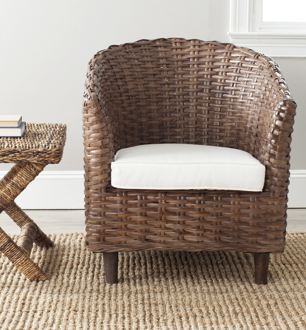 Safavieh Omni Barrel  Low Back Chair in 4 colors Homey , Brown , Natural, brown / Black , Rattan finish and Mango wood  construction | Accent Chairs | Modishstore - 9