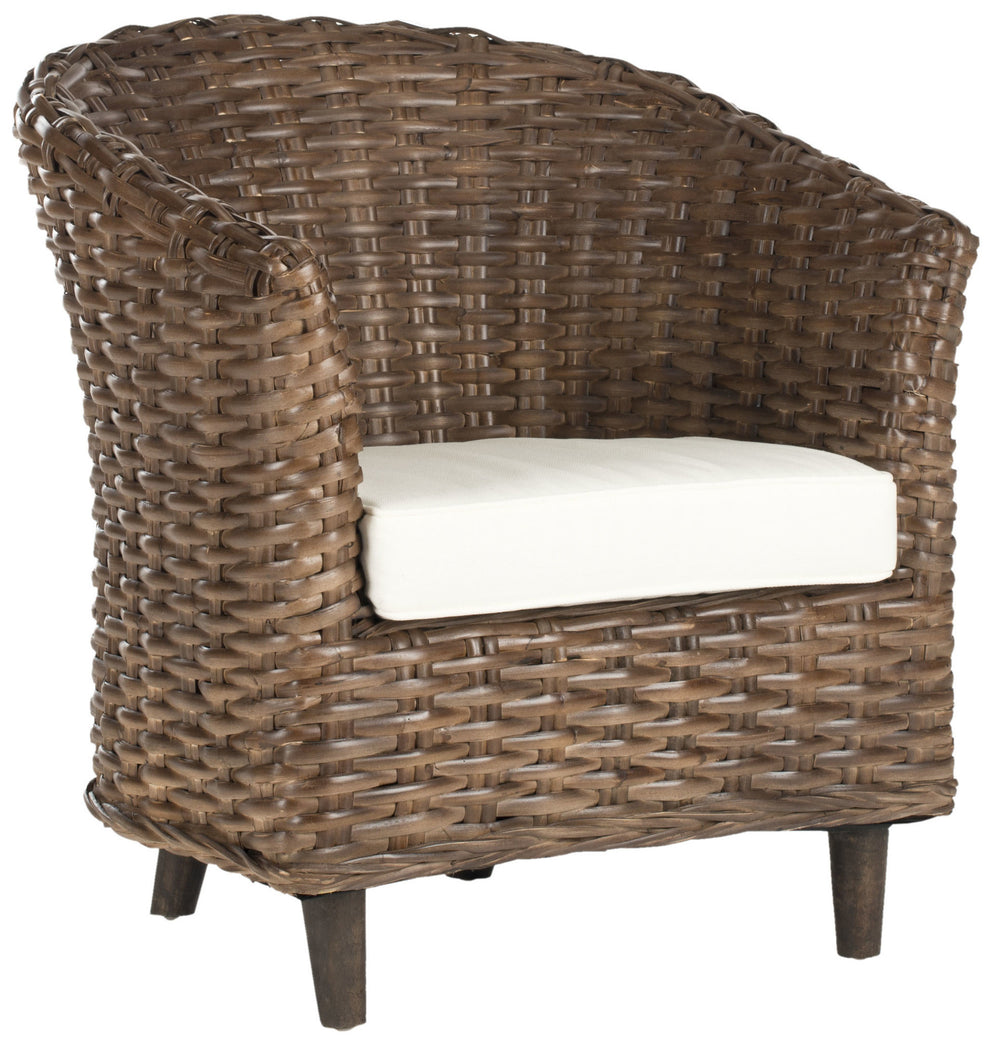 Safavieh Omni Barrel  Low Back Chair in 4 colors Homey , Brown , Natural, brown / Black , Rattan finish and Mango wood  construction | Accent Chairs | Modishstore - 3