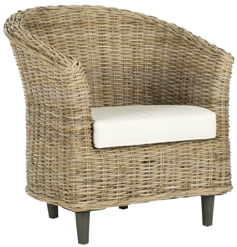 Safavieh Omni Barrel  Low Back Chair in 4 colors Homey , Brown , Natural, brown / Black , Rattan finish and Mango wood  construction | Accent Chairs | Modishstore - 4