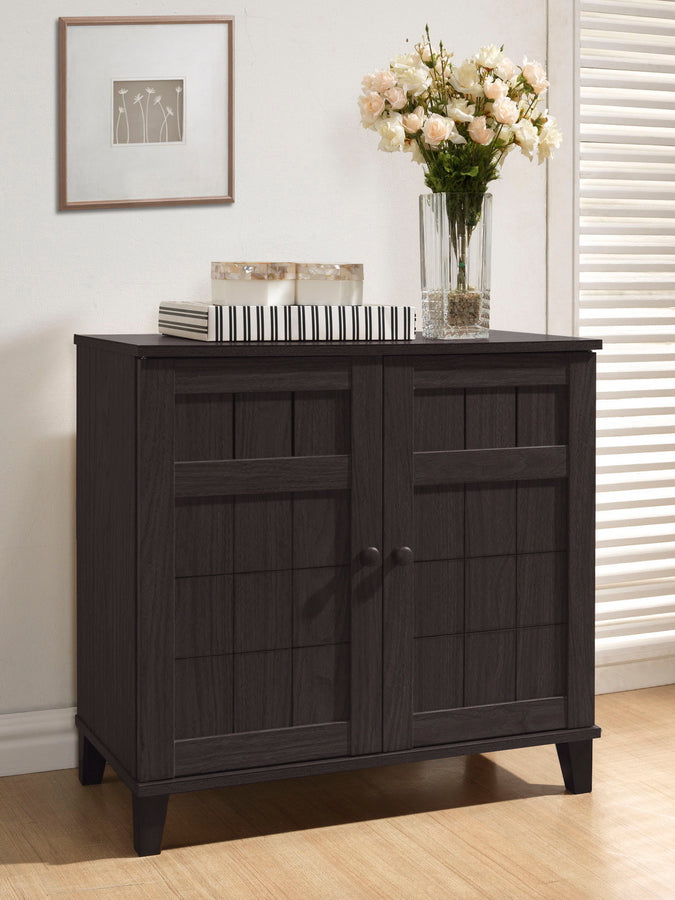 Baxton Studio Glidden Dark Brown Wood Modern Shoe Cabinet (Short) | Modishstore | Cabinets