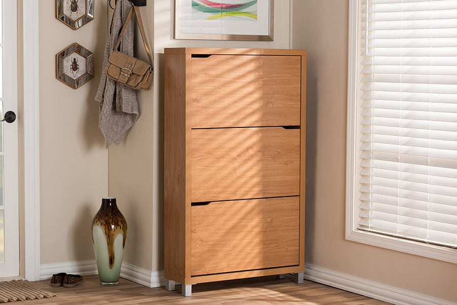 baxton studio simms maple modern shoe cabinet | Modish Furniture Store-5