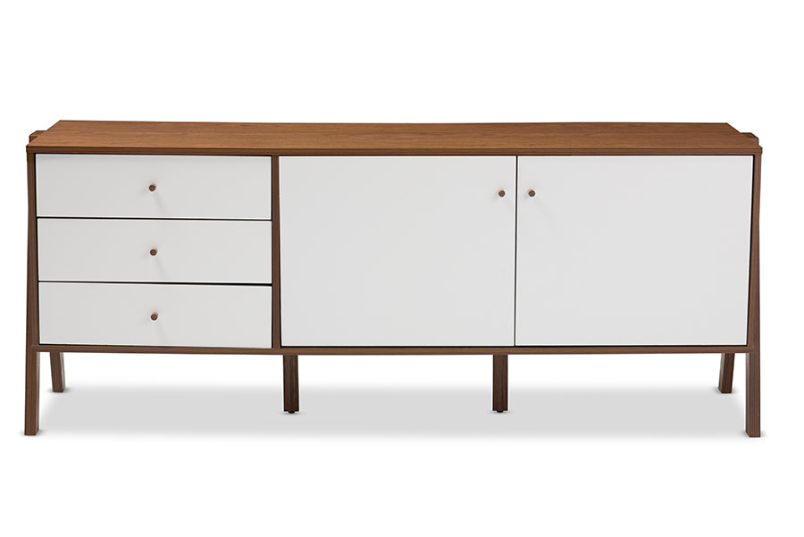 Baxton Studio Harlow Mid-century Modern Scandinavian Style White and Walnut Wood Sideboard Storage Cabinet | Modishstore | Cabinets