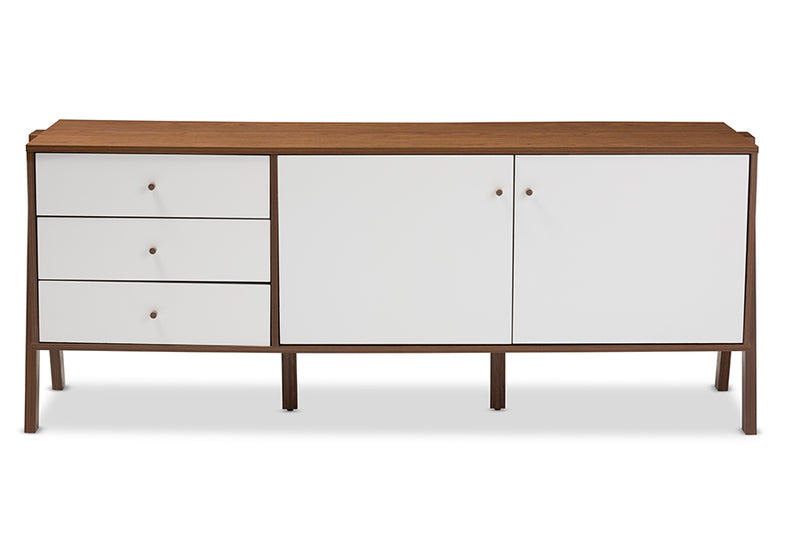 Baxton Studio Harlow Mid-century Modern Scandinavian Style White and Walnut Wood Sideboard Storage Cabinet | Modishstore | Cabinets