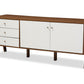 baxton studio harlow mid century modern scandinavian style white and walnut wood sideboard storage cabinet | Modish Furniture Store-2
