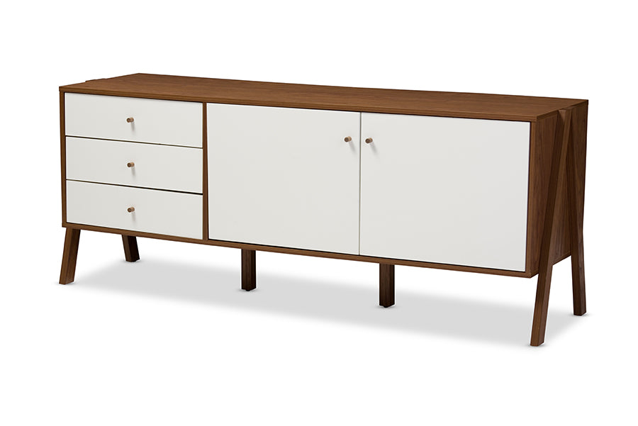 baxton studio harlow mid century modern scandinavian style white and walnut wood sideboard storage cabinet | Modish Furniture Store-2
