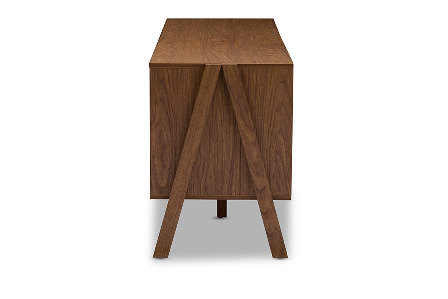 baxton studio harlow mid century modern scandinavian style white and walnut wood sideboard storage cabinet | Modish Furniture Store-3