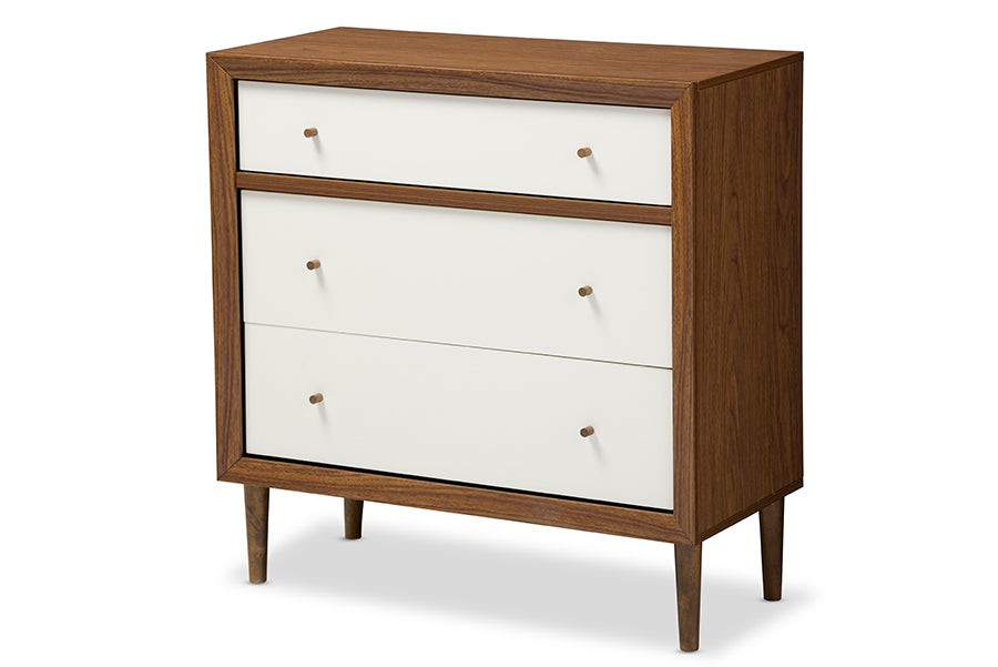 baxton studio harlow mid century modern scandinavian style white and walnut wood 3 drawer chest | Modish Furniture Store-3